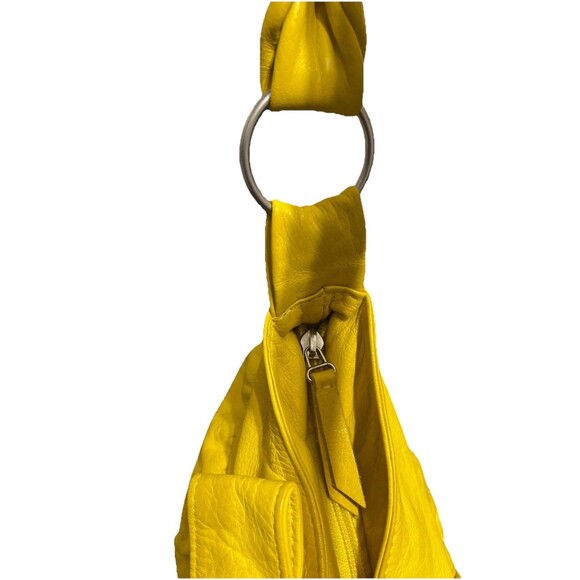 Morelle Yellow Leather Shoulder Bag Bow Accent Slouchy Hobo Bag Purse EUC - Picture 7 of 11